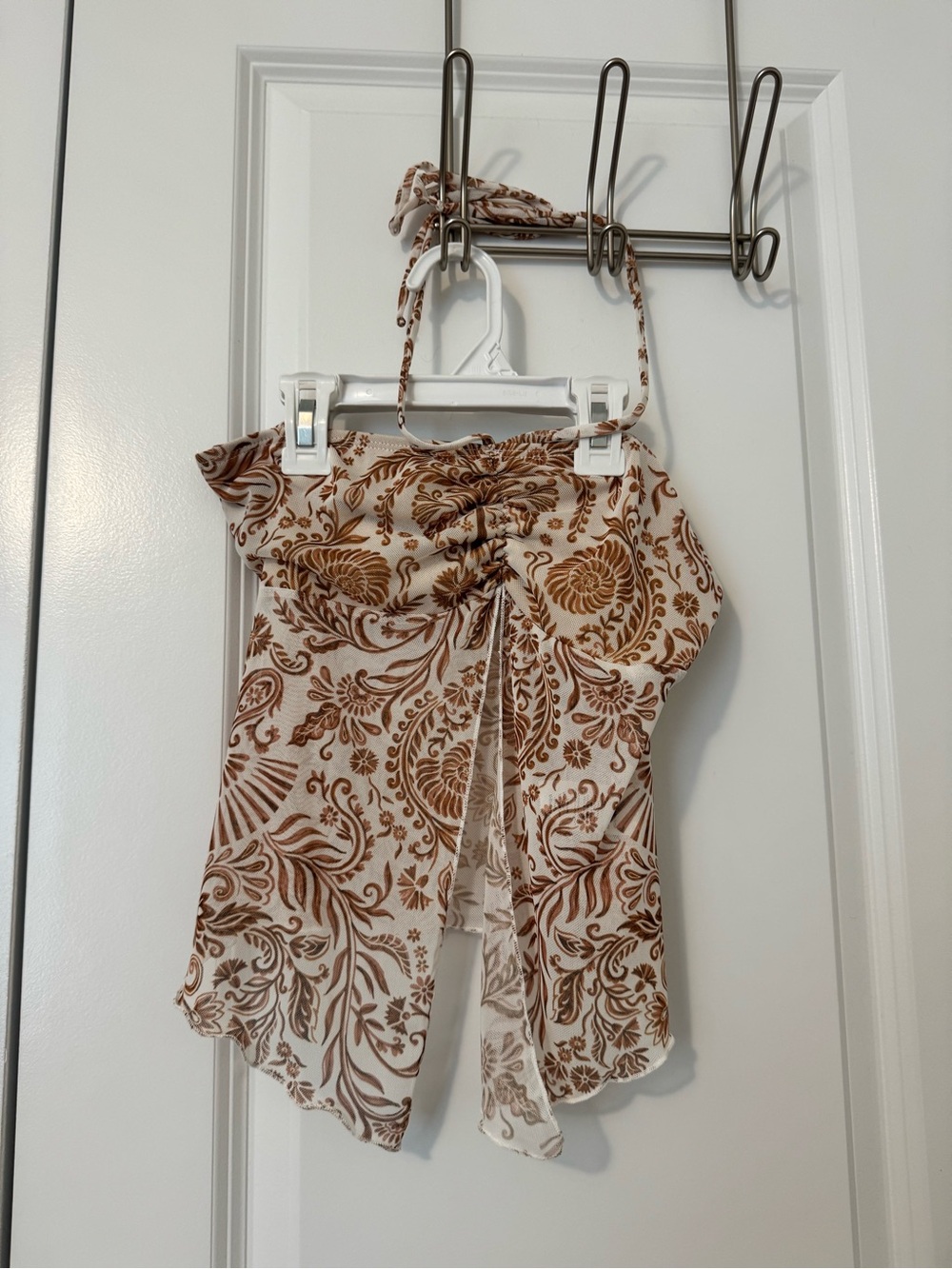 SYM Cream Halter Crop Top with Brown Floral Paisley Set w/ Skirt